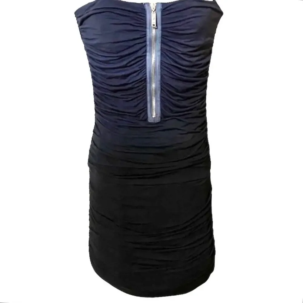Young Fabulous Broke Strapless Navy to Black Ombré Ruched Dress, Sz Sm
